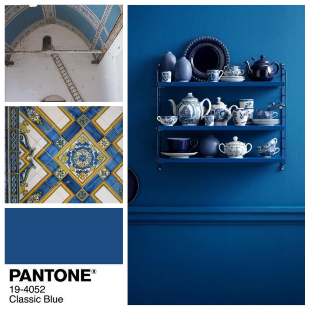 planche tendance, moodboard Pantone, classic bluel, sylvie Guénézan, architecte d'intérieur à Lille. Potentiel maison